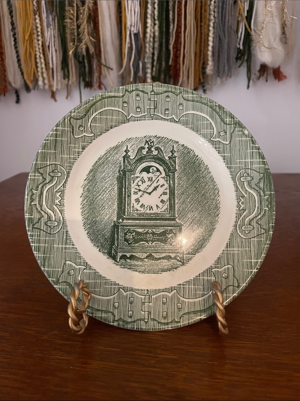 Green and white vintage decorative plate by Royal China
